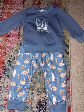 Kids Bunny Graphic Easter Set - Blue